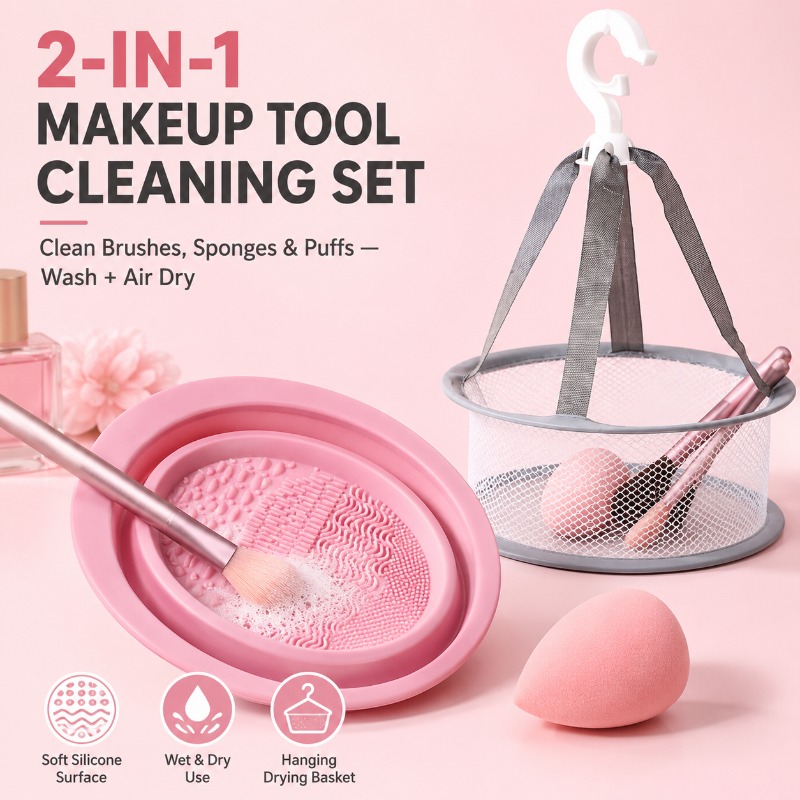 Beauty Makeup Brushes - 2-in-1 Silicone Makeup Brush Cleaner Bowl